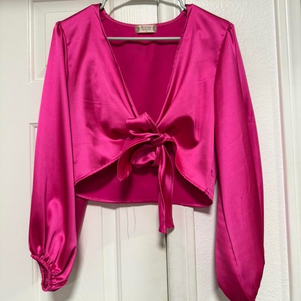 Altar'd State Pink Satin Tie-Front Blouse